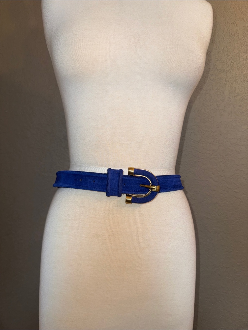 Sandy Duftler Royal Blue Suede Belt with Gold D-Ring Buckle